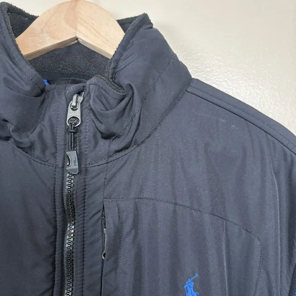 Polo Ralph Lauren Polartec Fleece Jacket Black Blue Full Zip Men's L Athleisure